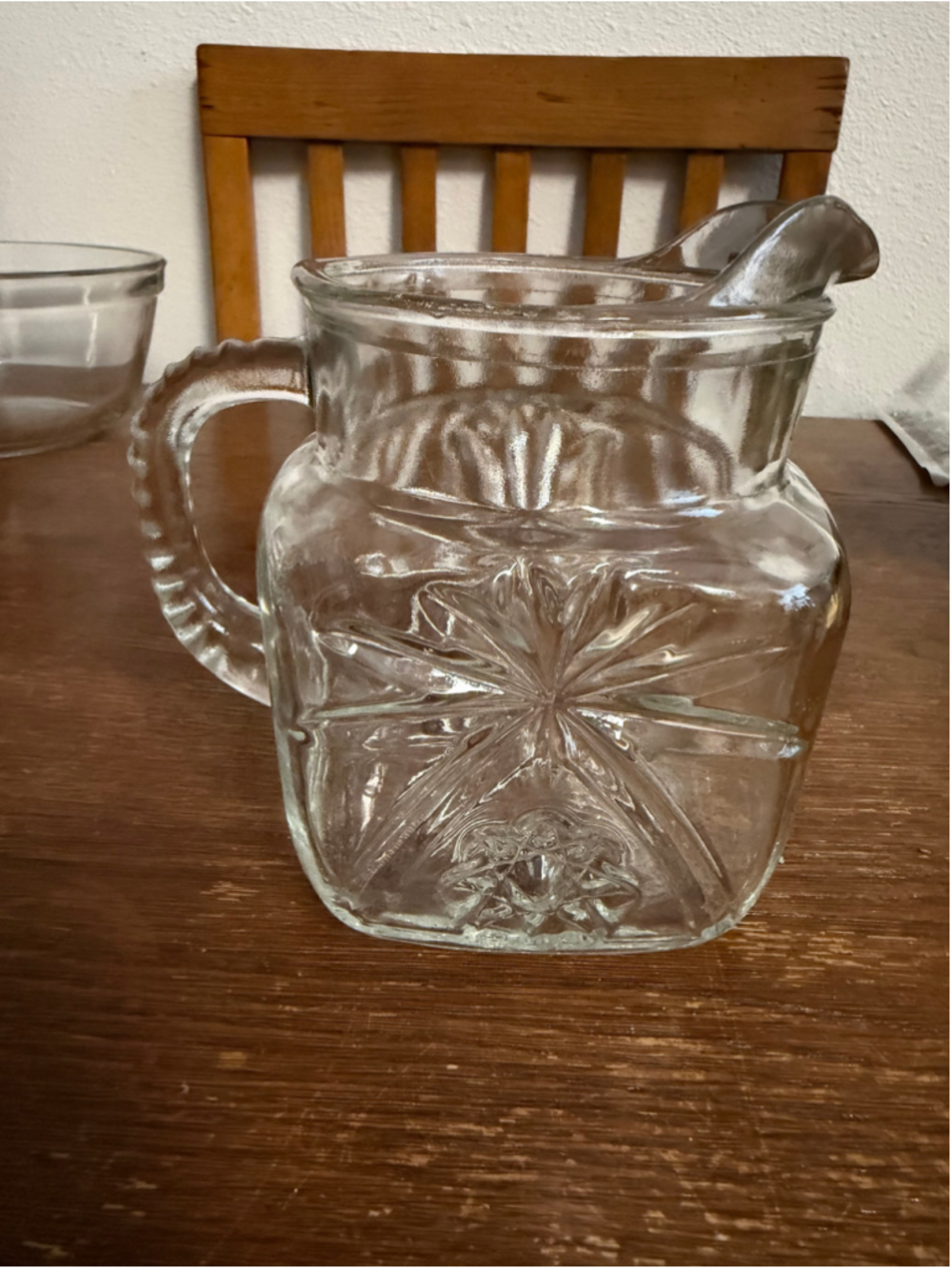 Vintage Federal Glass Starburst Clear Square Pitcher Ice Lip 1950s 6”
